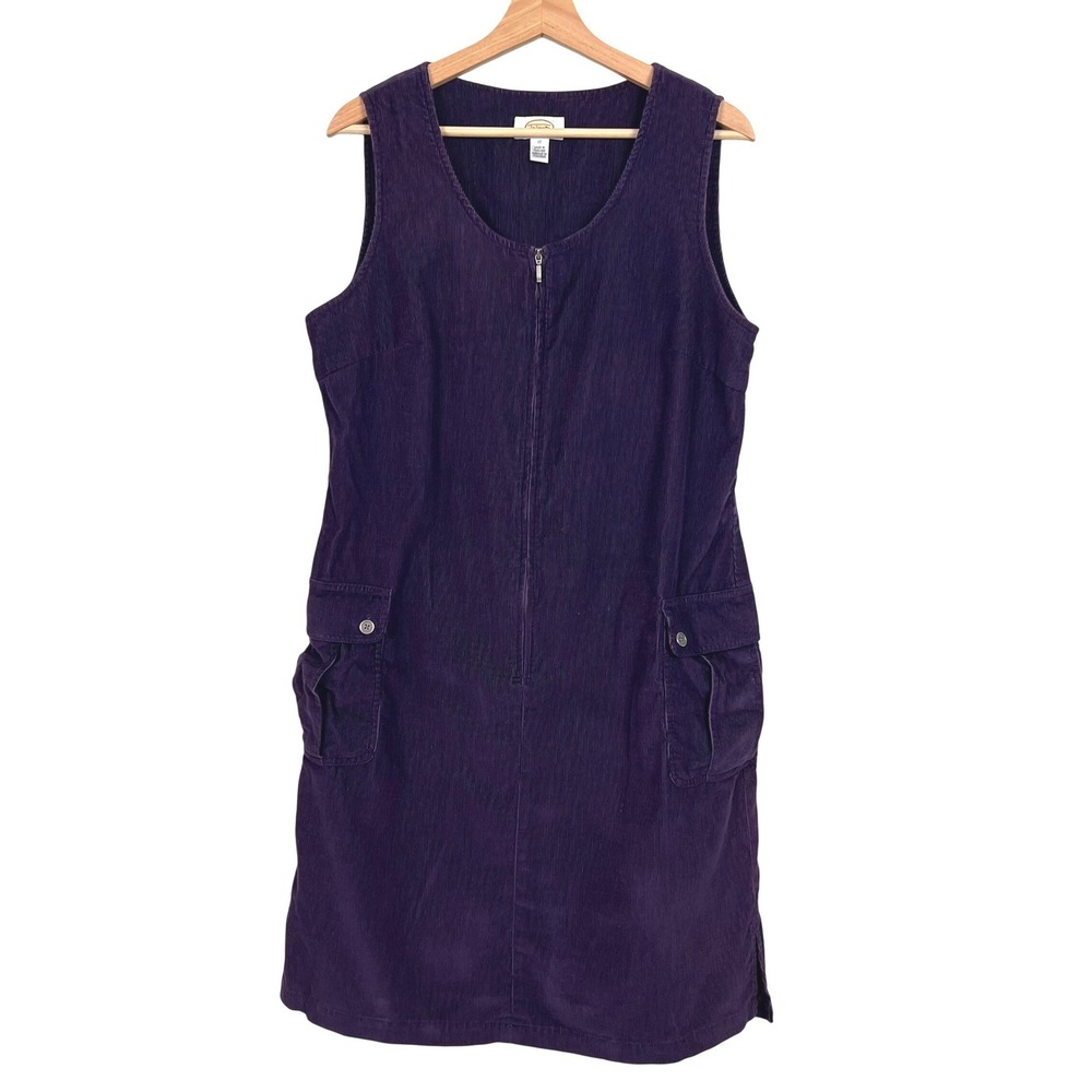 Talbots‎ VTG Purple Corduroy Jumper Dress Womens 12 Zip Front Cargo Pockets